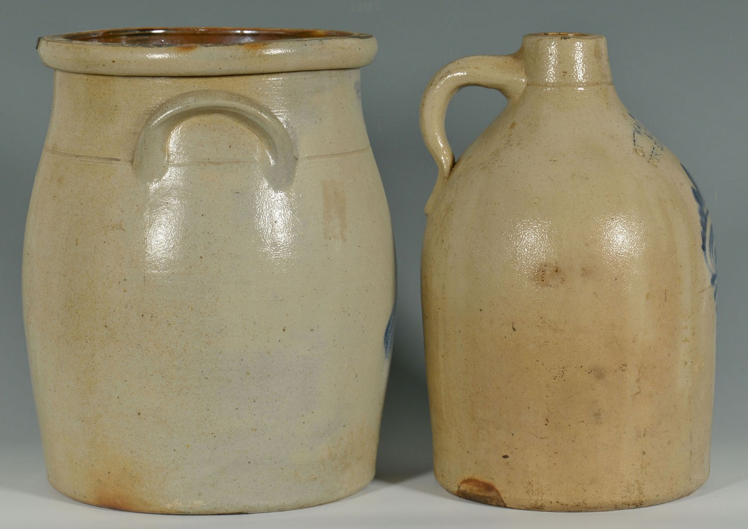Lot 457: Cobalt Decorated Stoneware Jug and Jar, New Englan