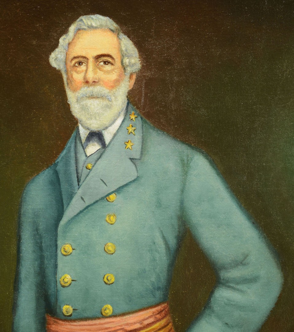 Lot 495: Portrait of Robert E. Lee on tent canvas