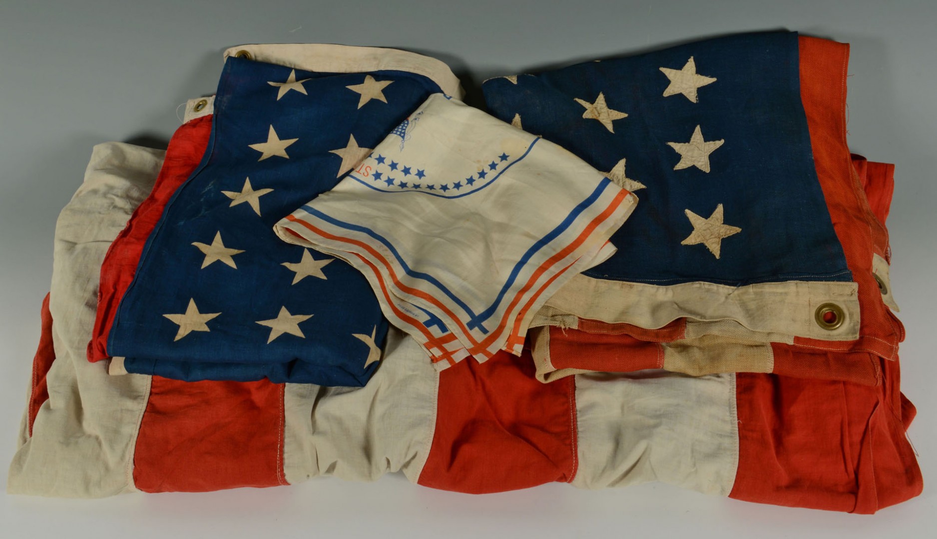 Lot 499: Harrison Handkerchief; 2 45-Star Flags; 1 48 star