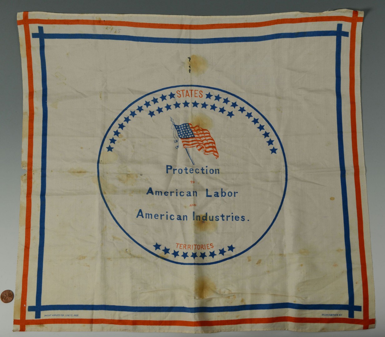 Lot 499: Harrison Handkerchief; 2 45-Star Flags; 1 48 star