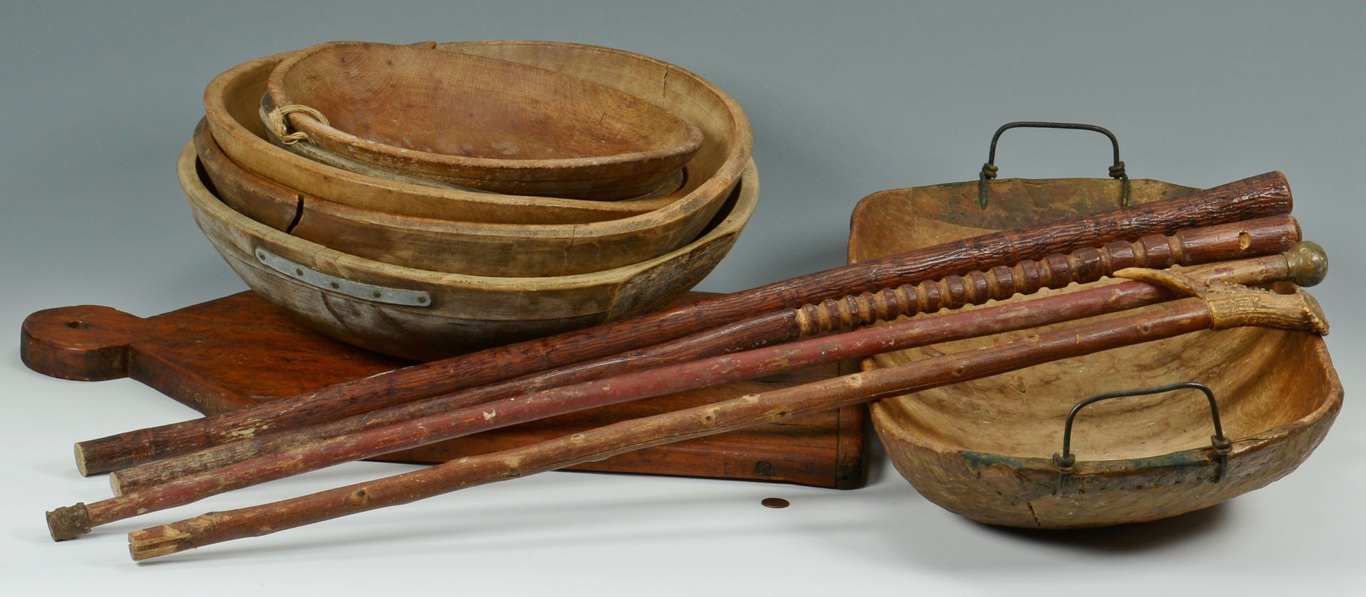 Lot 538: Grouping of Wooden Dough Bowls & Other Items, 11pc