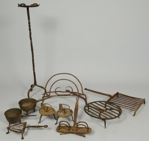 Lot 540: Grouping of early wrought iron hearth items, 10
