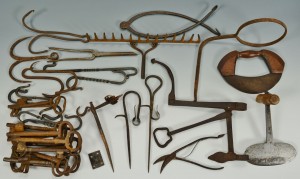 Lot 542: Grouping of Wrought Iron Tools, Most Hearth