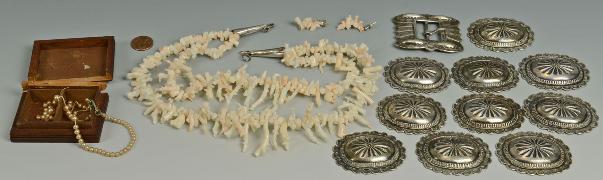 Lot 561: Navajo Concha Belt and coral necklace