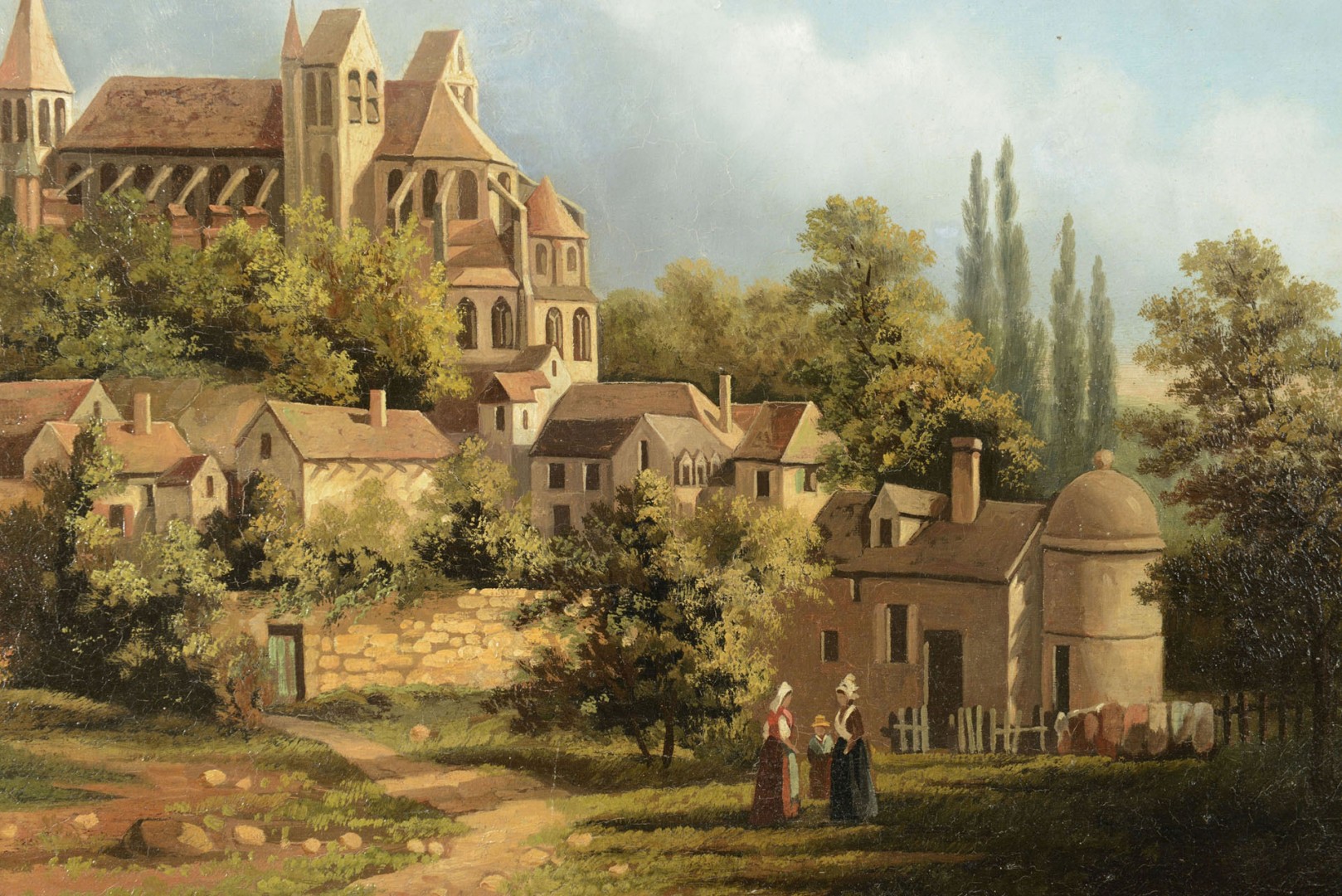 Lot 605: 19th Cent. Oil on Canvas European Village Scene