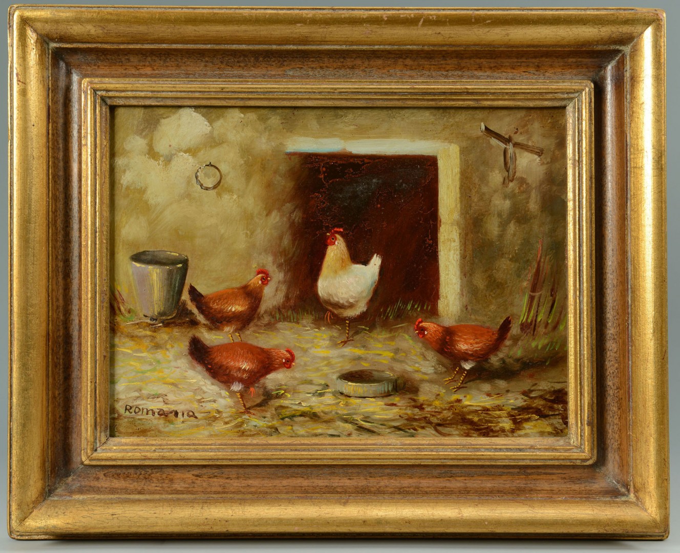 Lot 606: Pair of Chicken paintings by G. Romania