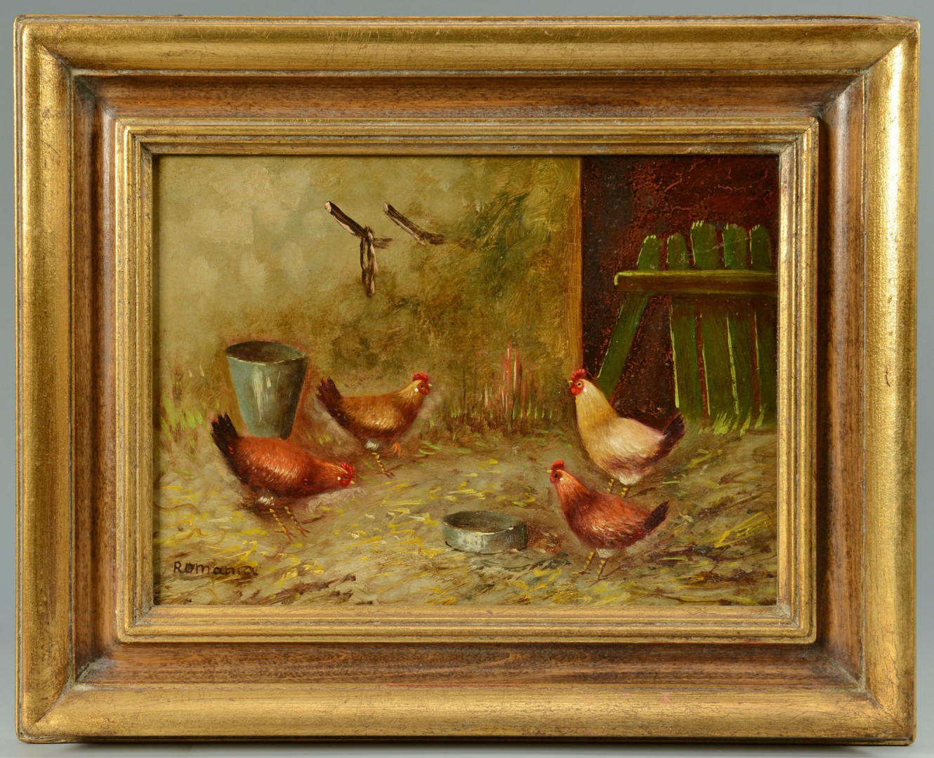 Lot 606: Pair of Chicken paintings by G. Romania