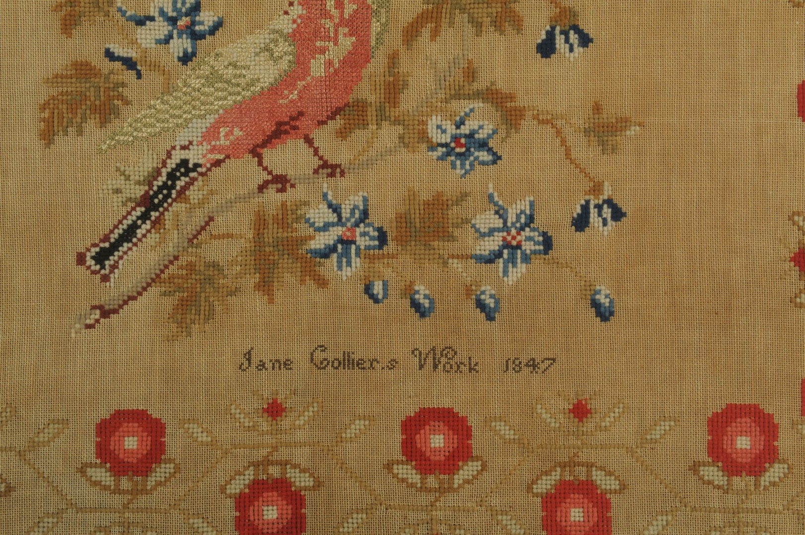 Lot 653: English needlework sampler, Jane Collier