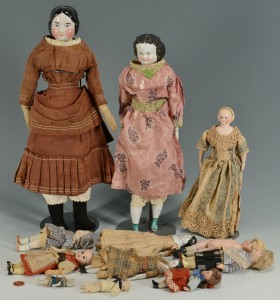 Lot 681: Assorted bisque and china dolls, 12