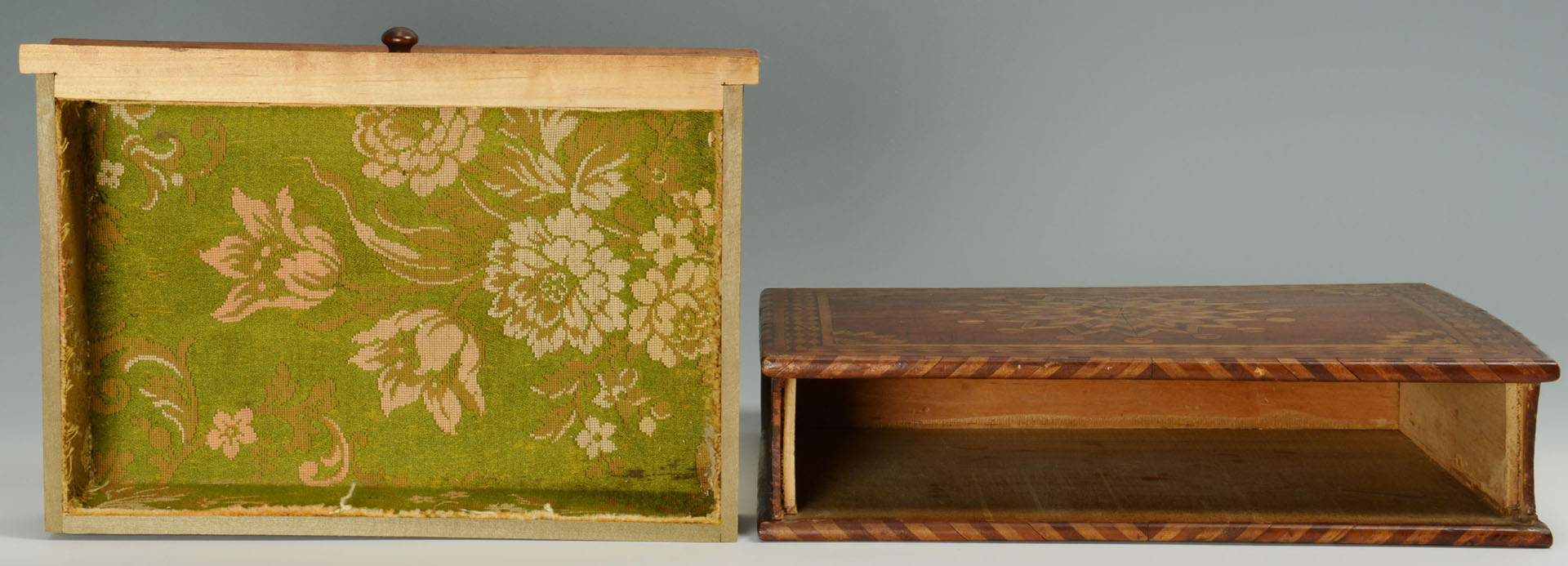 Lot 70: Lot of two folk art inlaid boxes, one book box