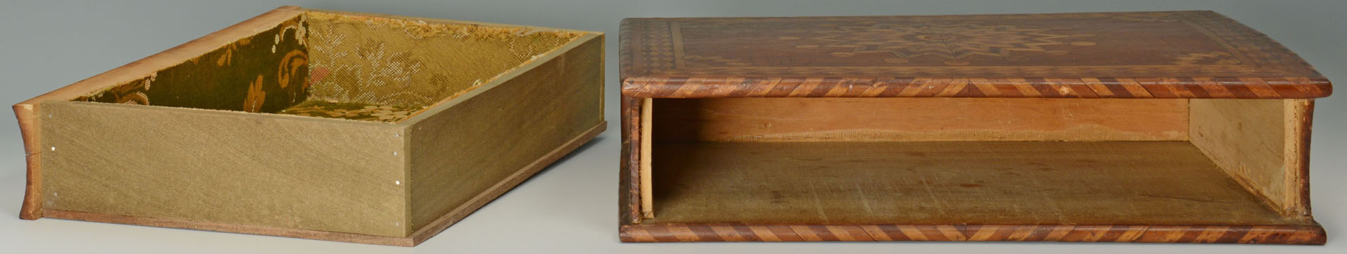Lot 70: Lot of two folk art inlaid boxes, one book box