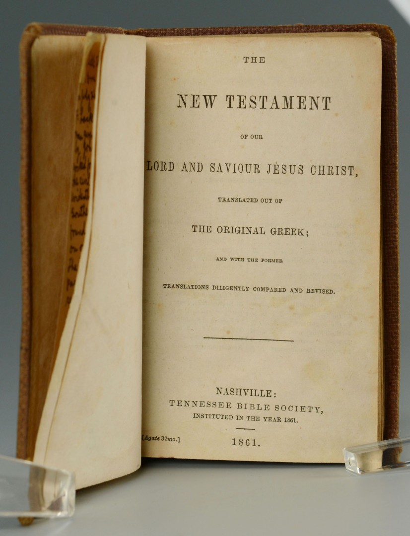 Lot 73: Confederate Soldier's Bible, 1861 TN Bible Society
