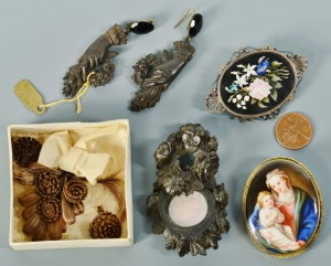 Lot 740: Victorian Jewelry: Hair, Gutta Percha, Micro-Mosai