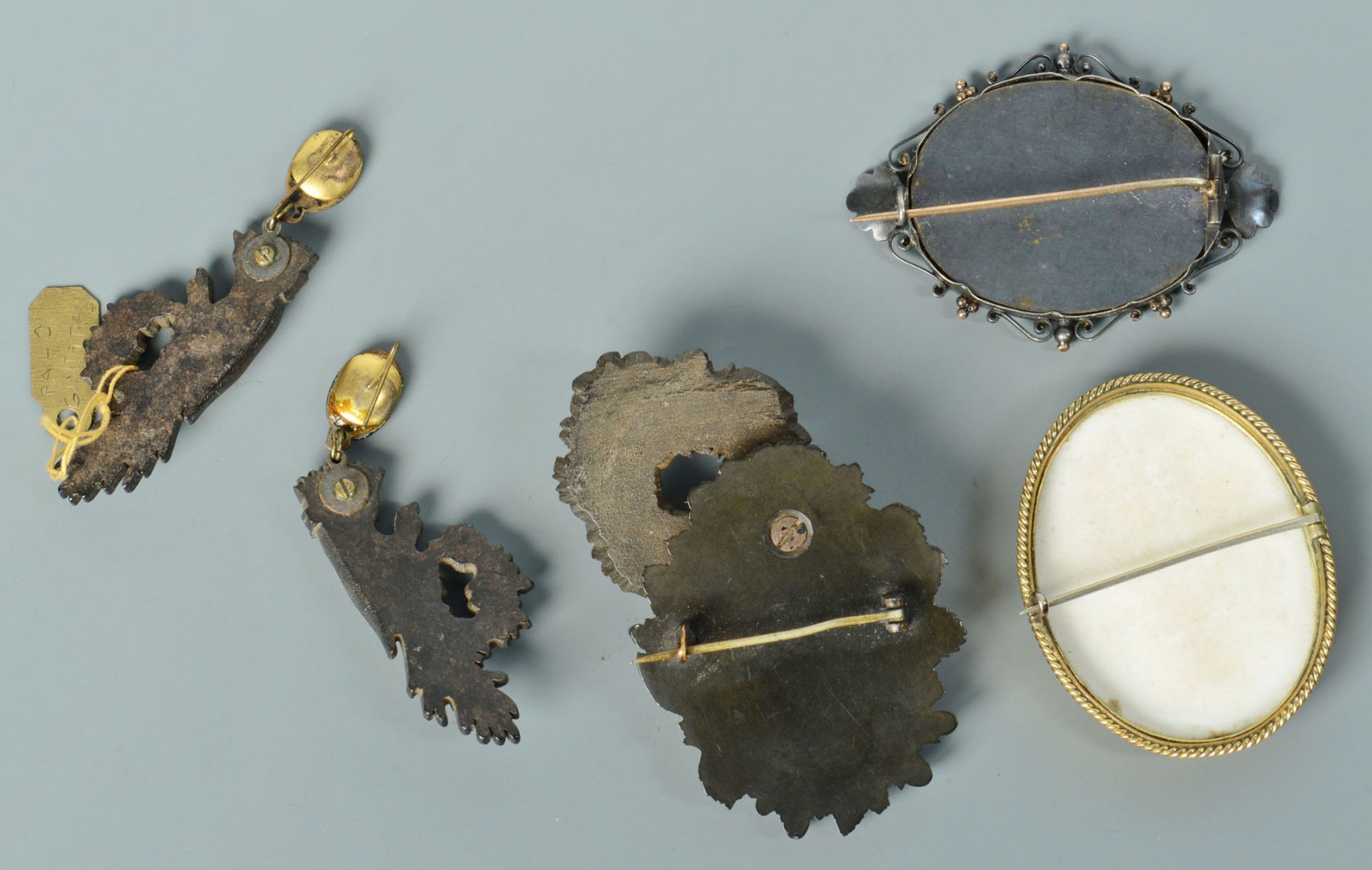 Lot 740: Victorian Jewelry: Hair, Gutta Percha, Micro-Mosai