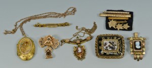 Lot 744: 11 pcs Victorian & Mourning Jewelry inc. cameos