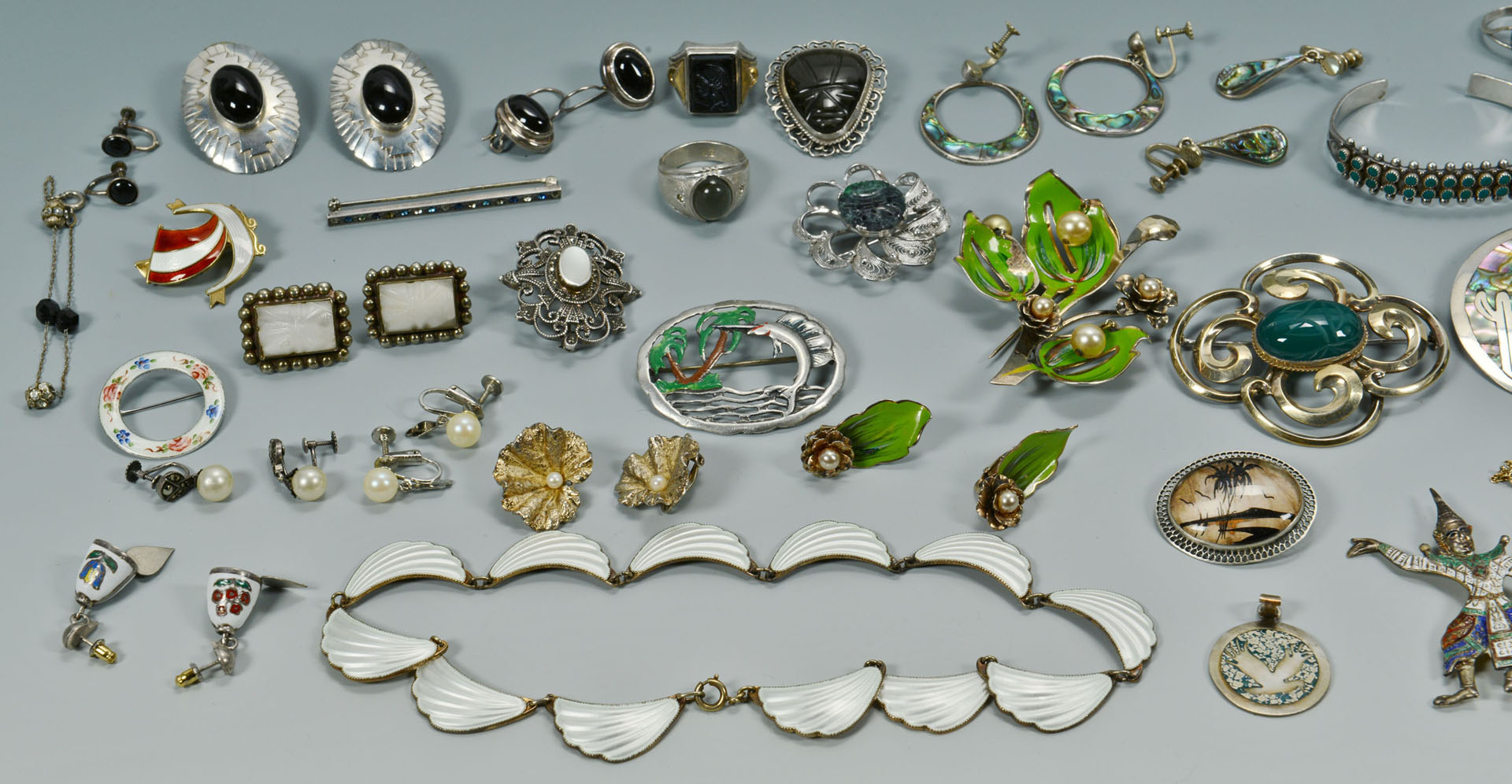 Lot 746: Large lot of silver jewelry with enamel and stones