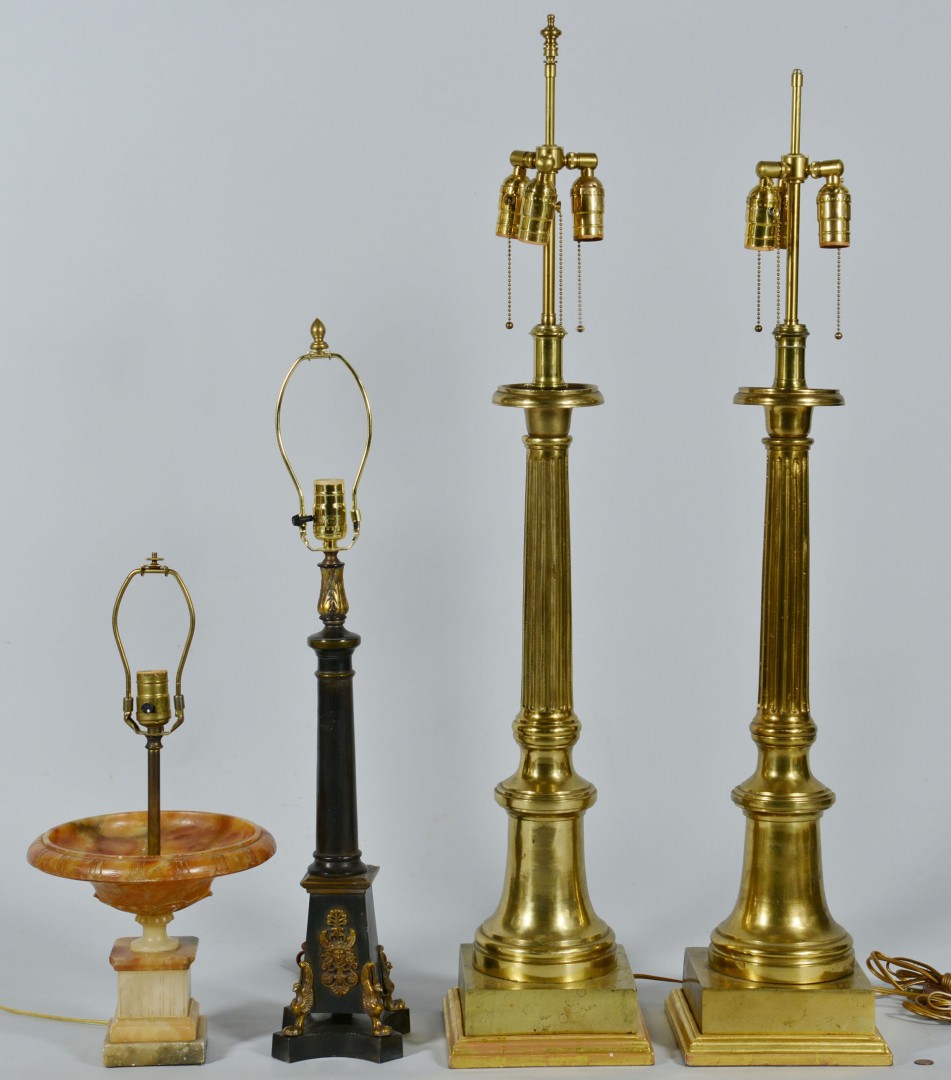Lot 755: Pair Tall Brass Lamps and 2 others, 4 total