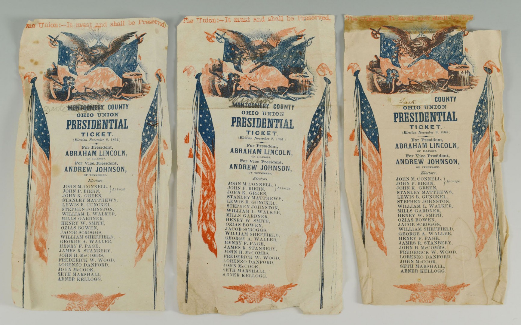 Lot 81: 1864 Presidential Election Ballots, total 270