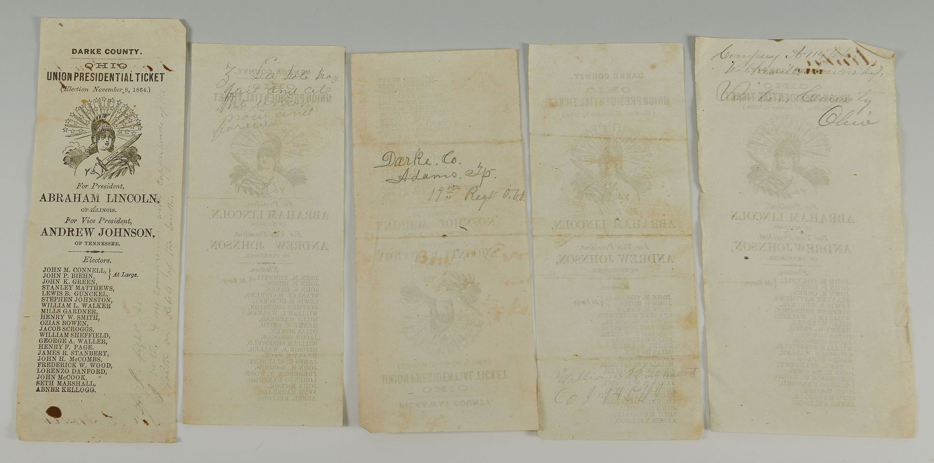 Lot 81: 1864 Presidential Election Ballots, total 270
