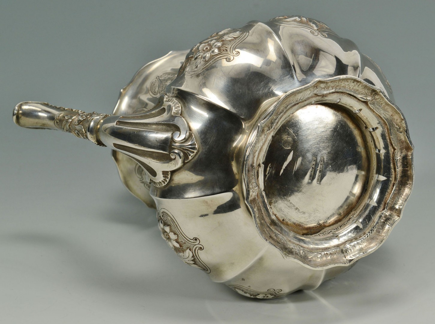 Lot 89: Heavy Coin Silver Teapot with warming stand