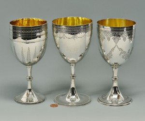 Lot 95: 3 Victorian Silver Chalice Goblets