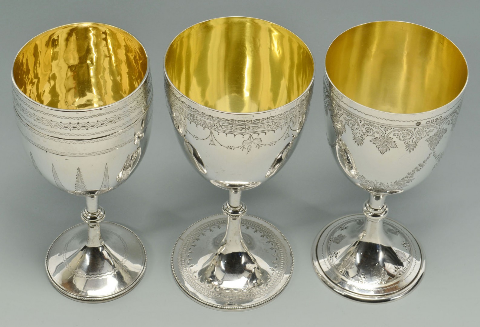Lot 95: 3 Victorian Silver Chalice Goblets