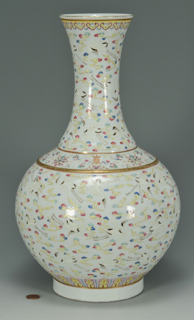 Lot 9: Chinese Porcelain Bottle Vase w/ Crane Decoration