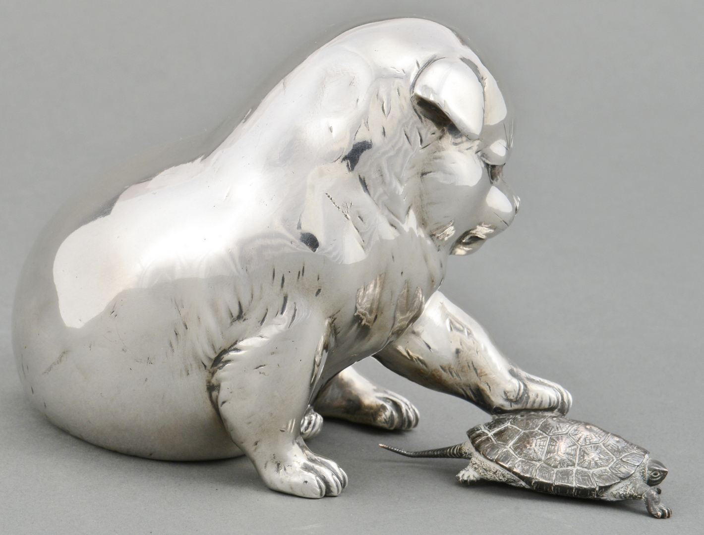 Lot 3088096: Meiji Mixed Metal Figurine, Dog and Turtle