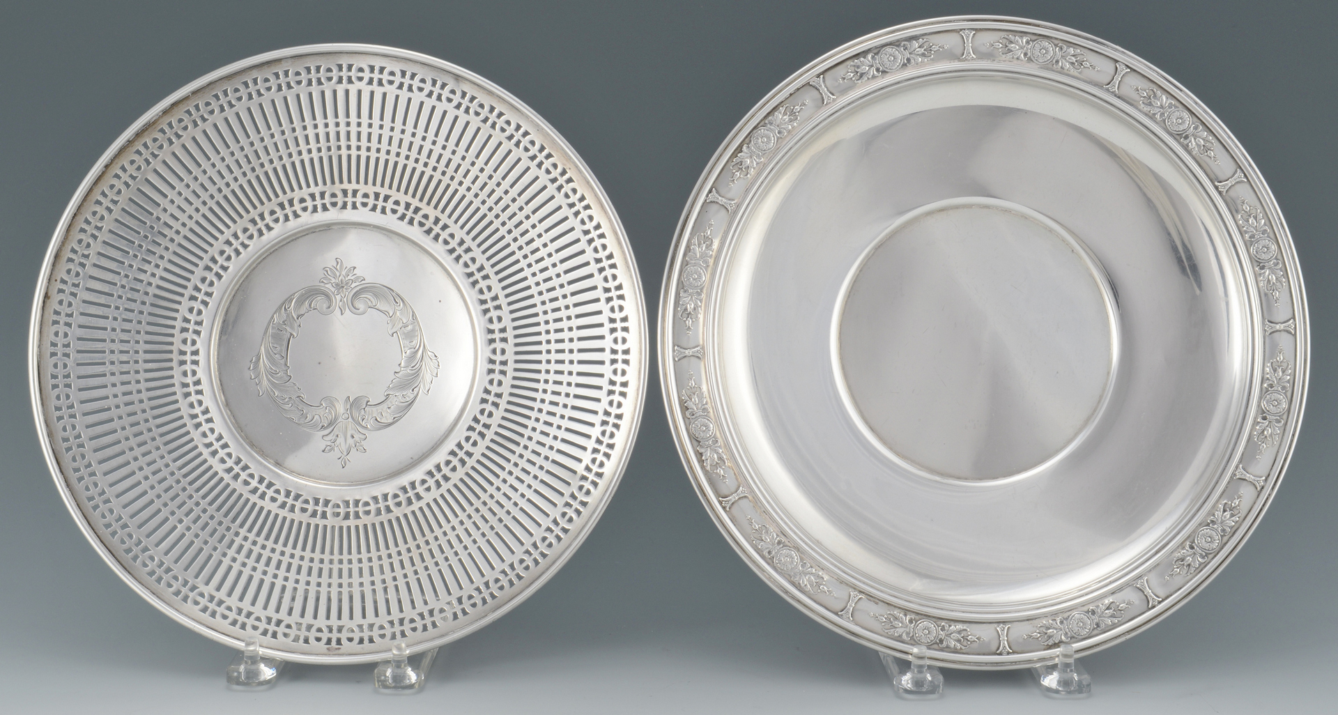 Lot 3088206: 3 pcs Sterling Hollowware: Veg. bowl, 2 plates