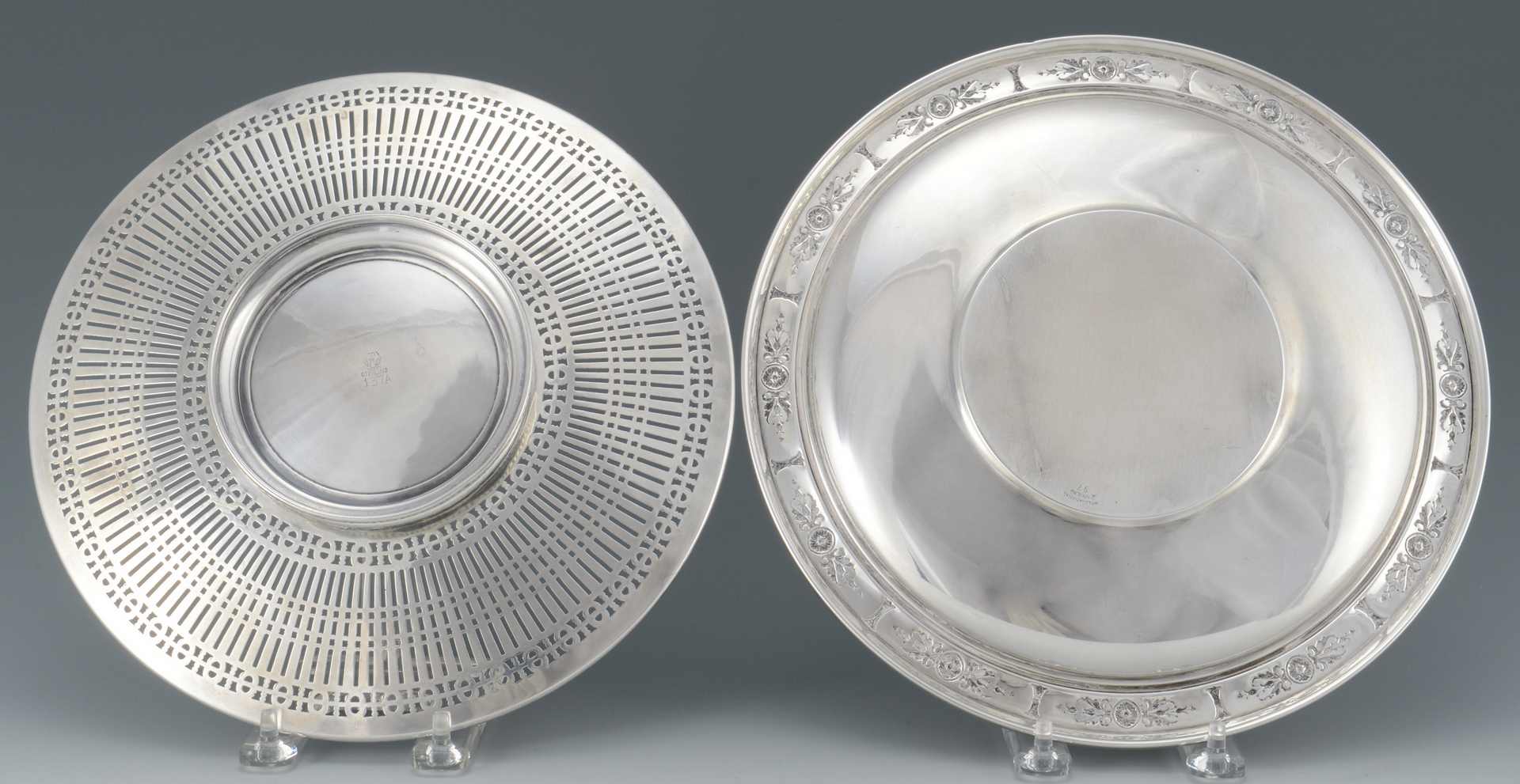 Lot 3088206: 3 pcs Sterling Hollowware: Veg. bowl, 2 plates