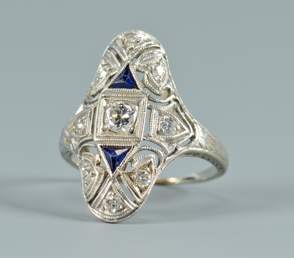 Lot 3088228: Art Deco Diamond, Sapphire Ring