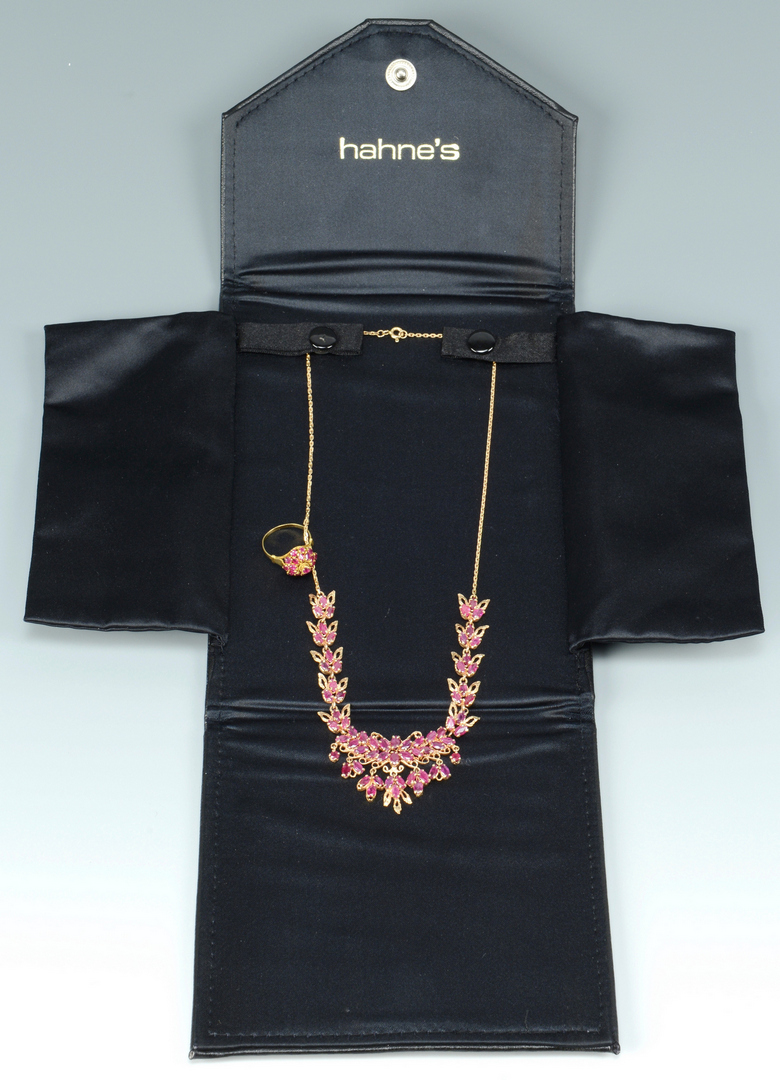 Lot 3088231: 14k Ruby Stone Necklace and Ballerina Ring