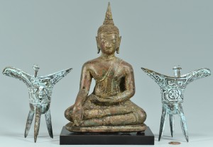 Lot 3088275: Thai Bronze Buddha w/ Pr. Jue Vessels