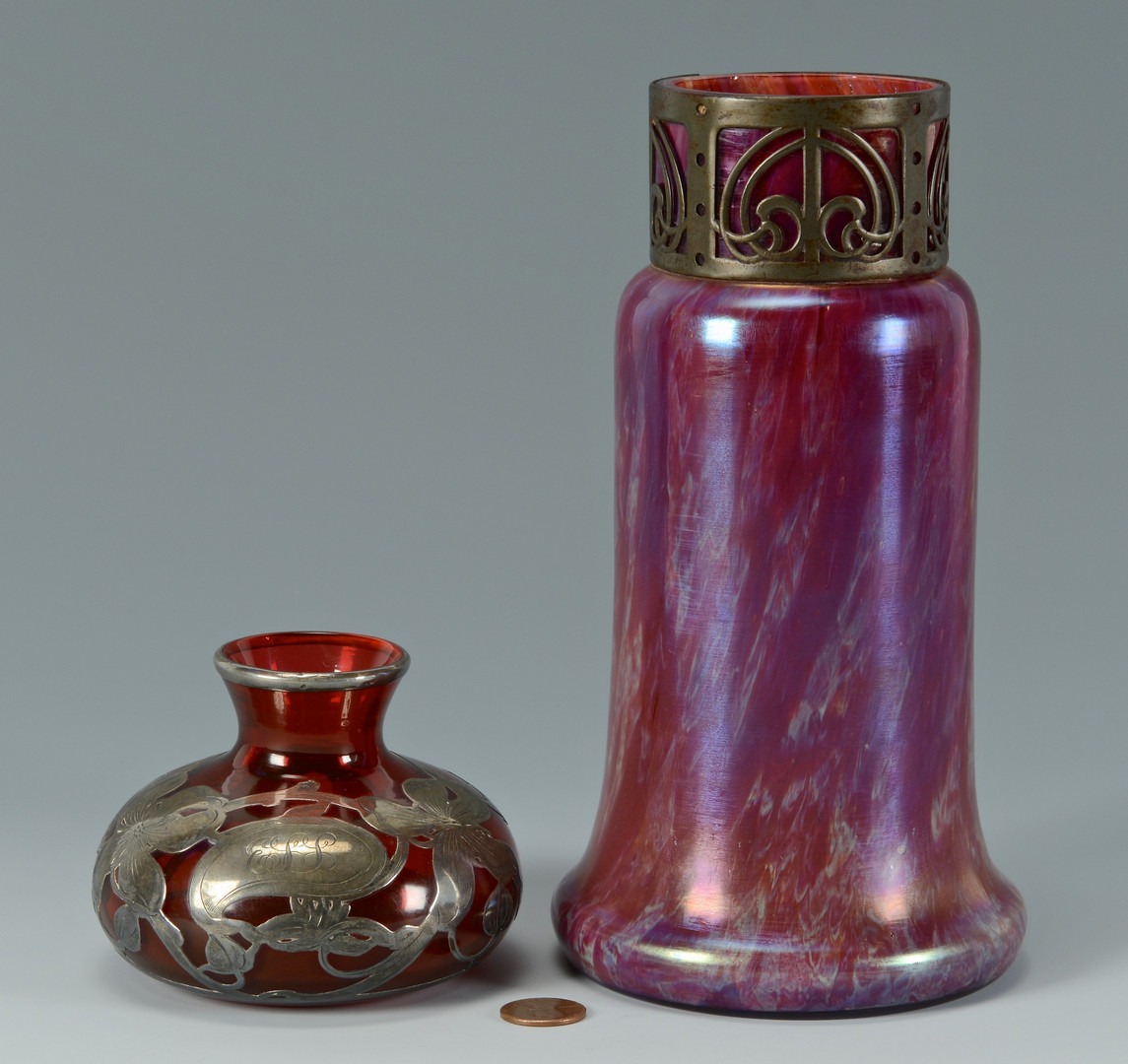 Lot 165: Silver Overlay Vase & Loetz Vase
