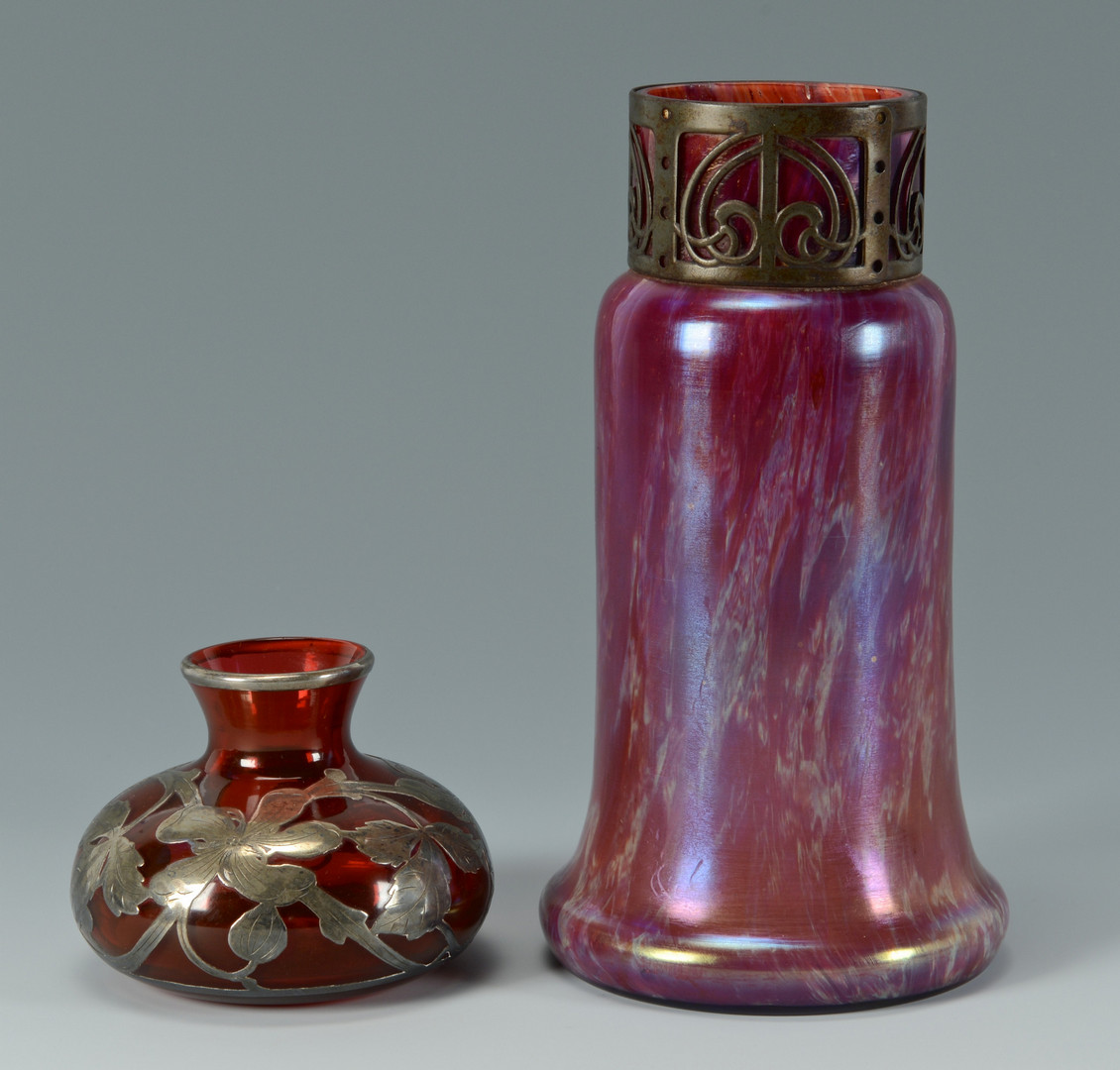 Lot 165: Silver Overlay Vase & Loetz Vase