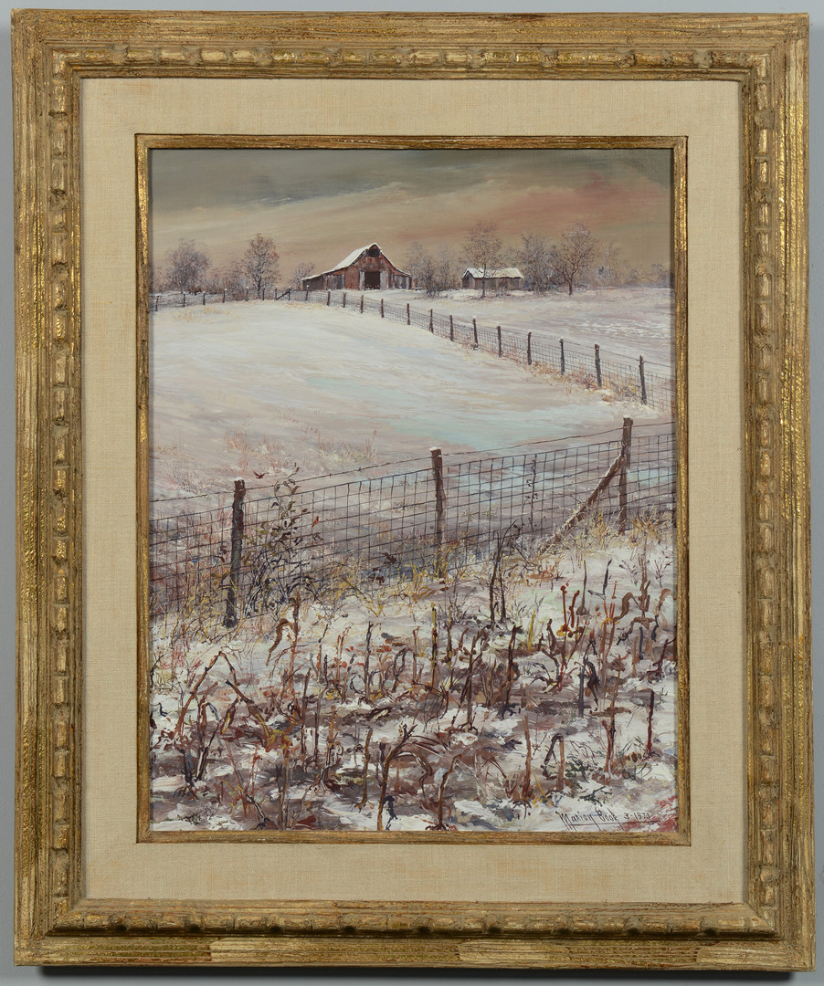 Lot 187: Marion Cook painting, barn in winter