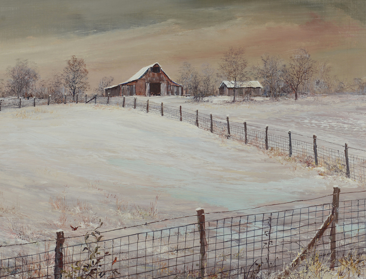 Lot 187: Marion Cook painting, barn in winter