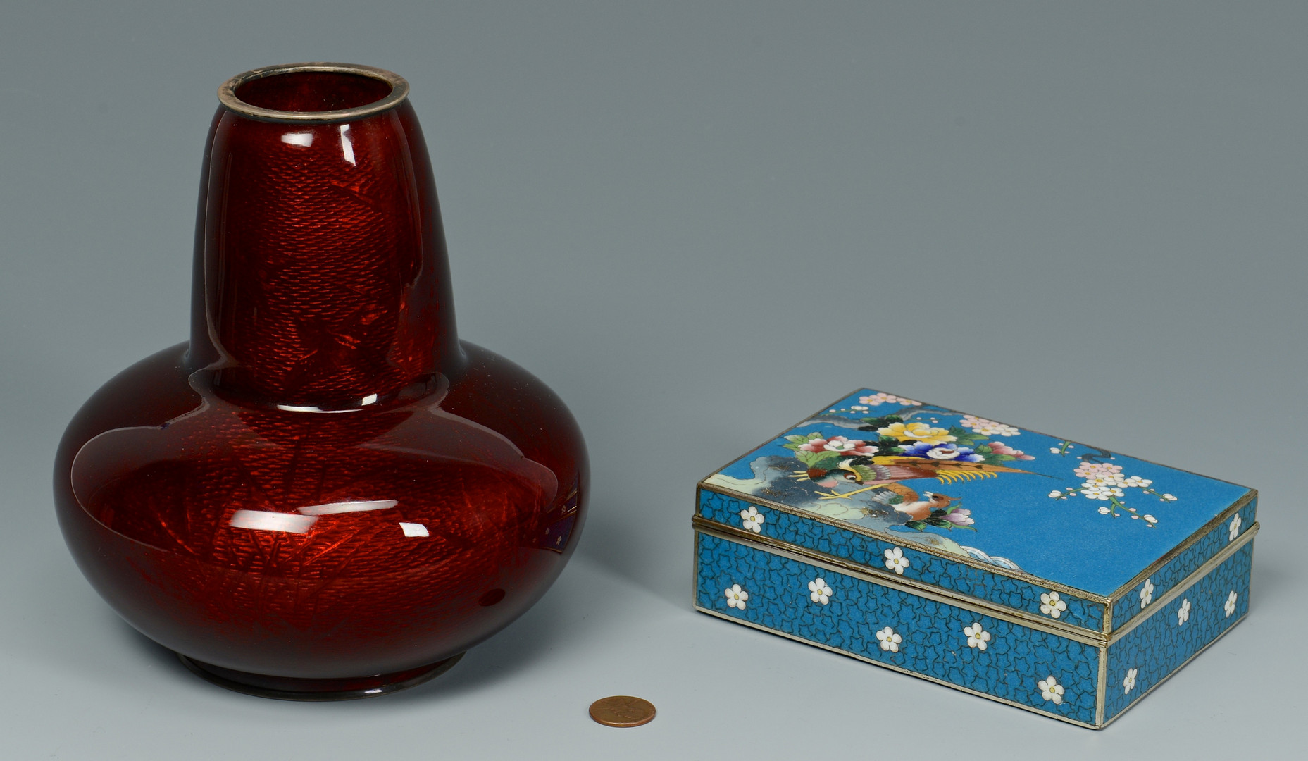 Lot 217: Japanese Cloisonne Vase & Box