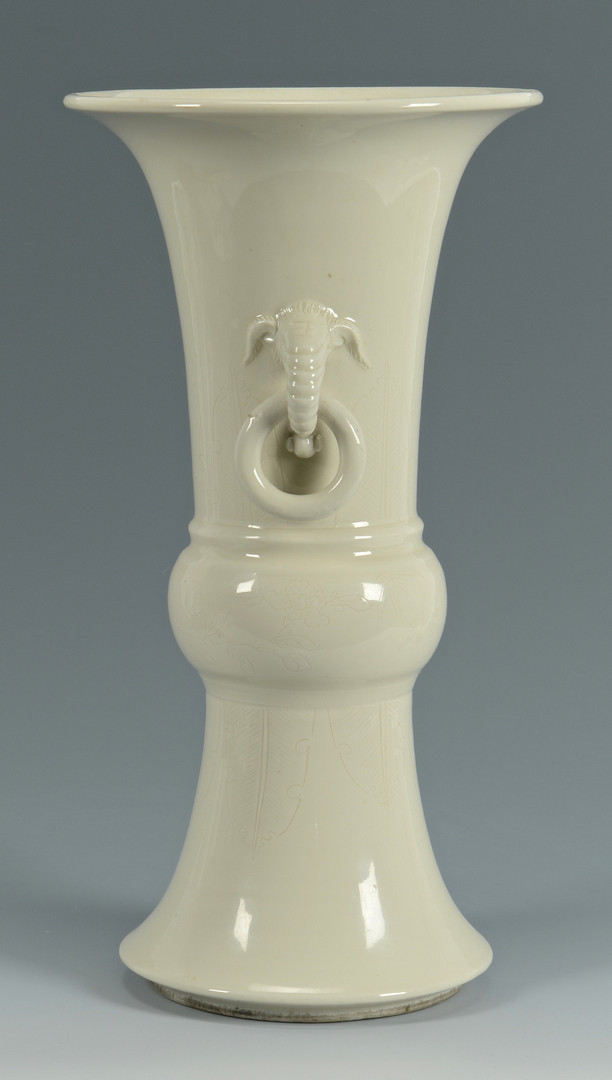Lot 230: Chinese Blanc de Chine Vase w/ Elephant Handles