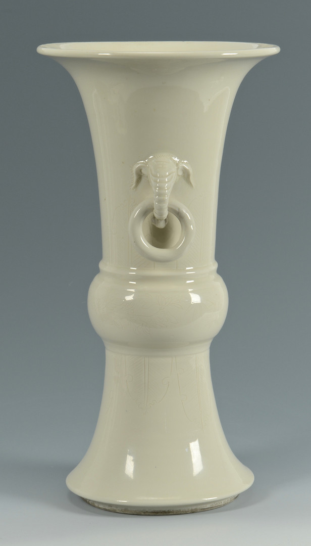 Lot 230: Chinese Blanc de Chine Vase w/ Elephant Handles