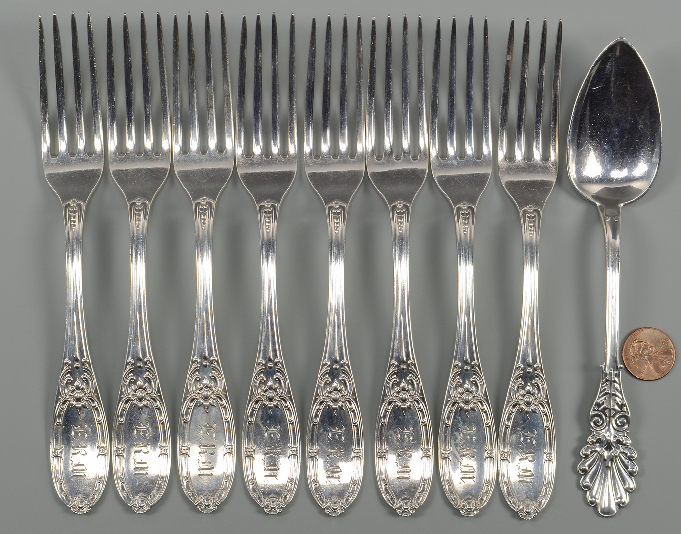 Lot 247: 8 NY Coin Silver Forks + 1 spoon