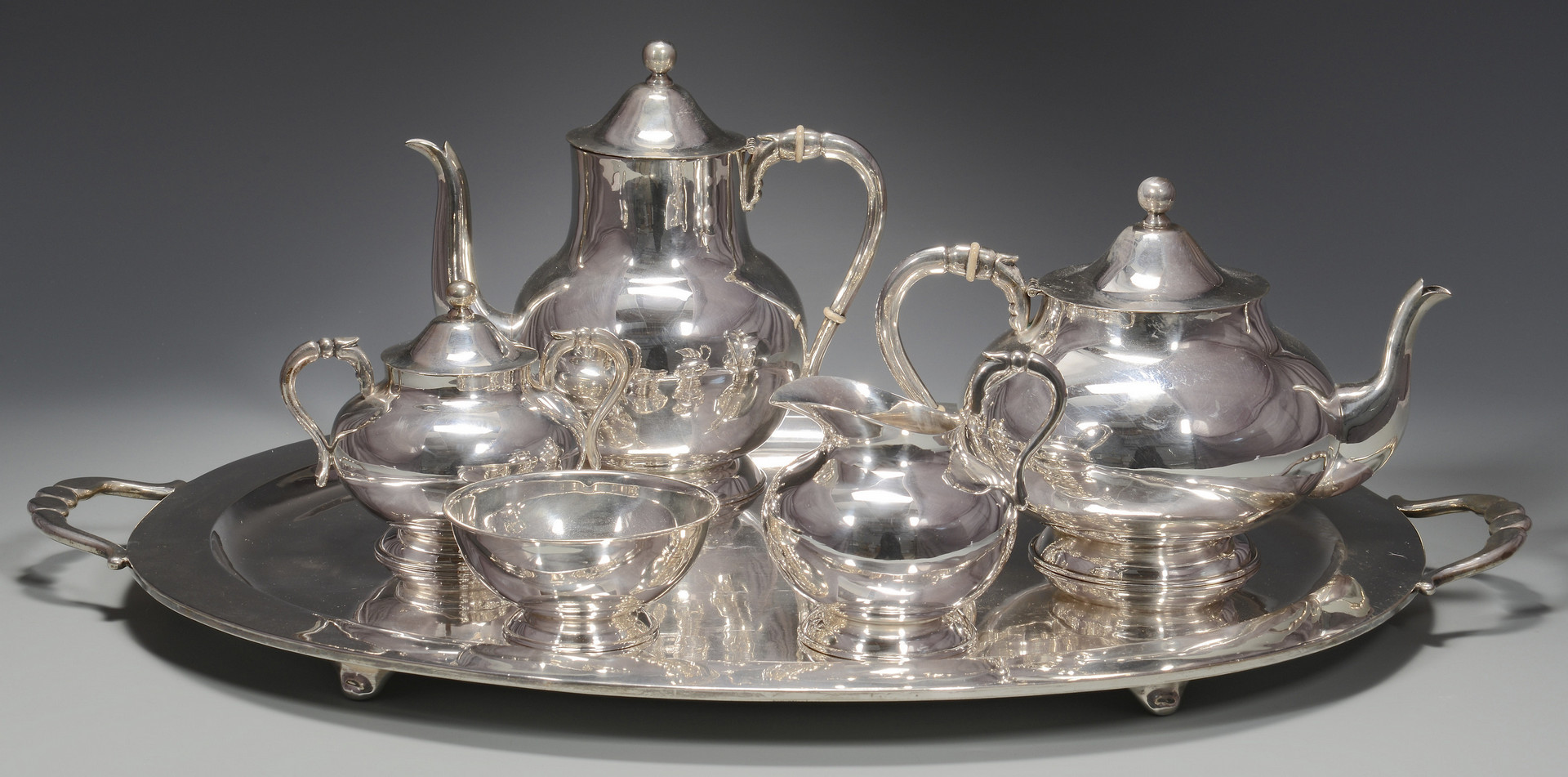 Lot 254: Mexican Sterling Tea Set & Tray