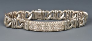 Lot 262: David Yurman Sterling Silver Diamond ID bracelet