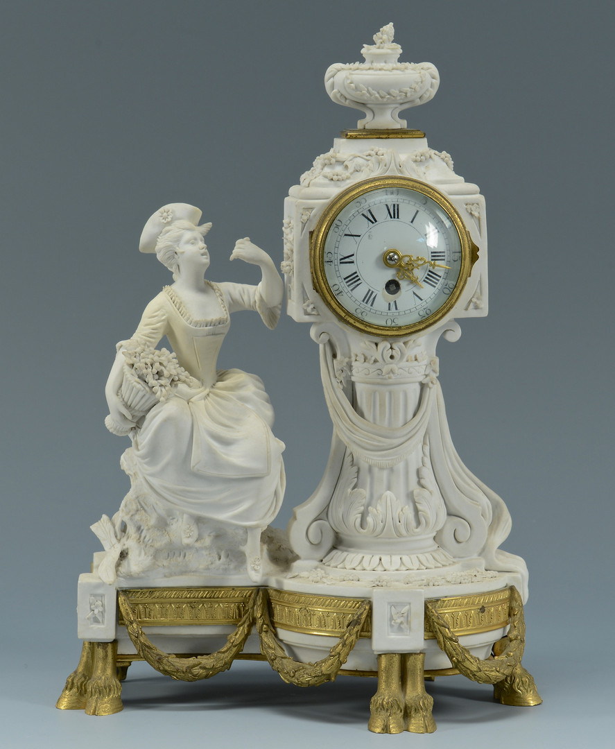 Lot 279: Parian Figural Clock Garniture Set