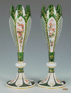 Lot 323: Pr. Enameled Bohemian Glass Vases