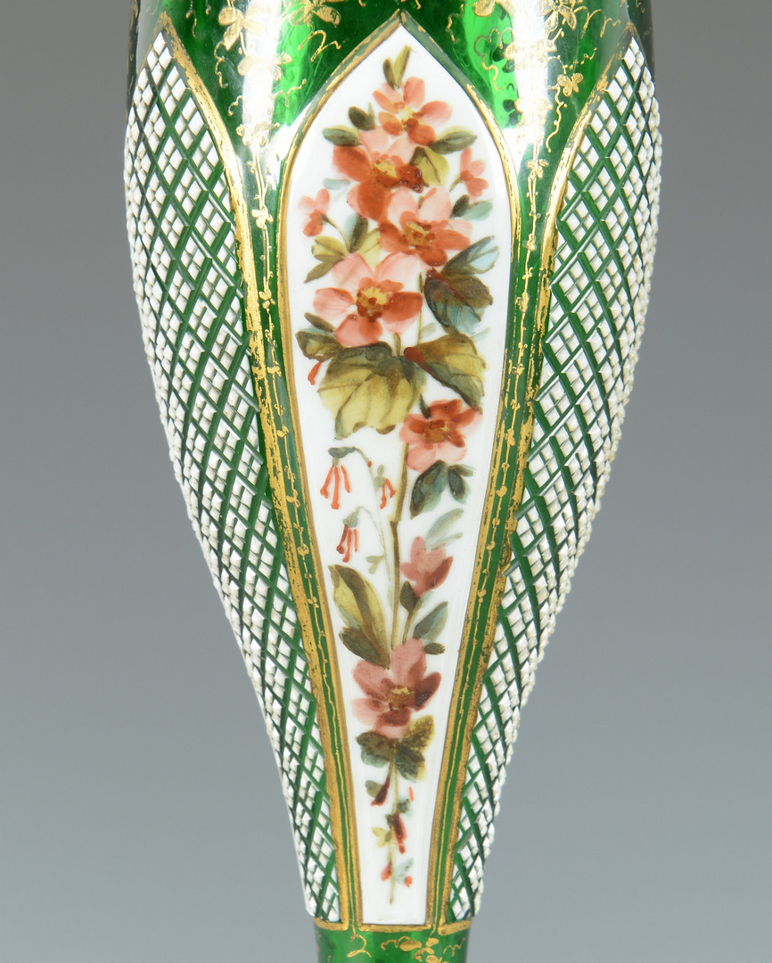 Lot 323: Pr. Enameled Bohemian Glass Vases