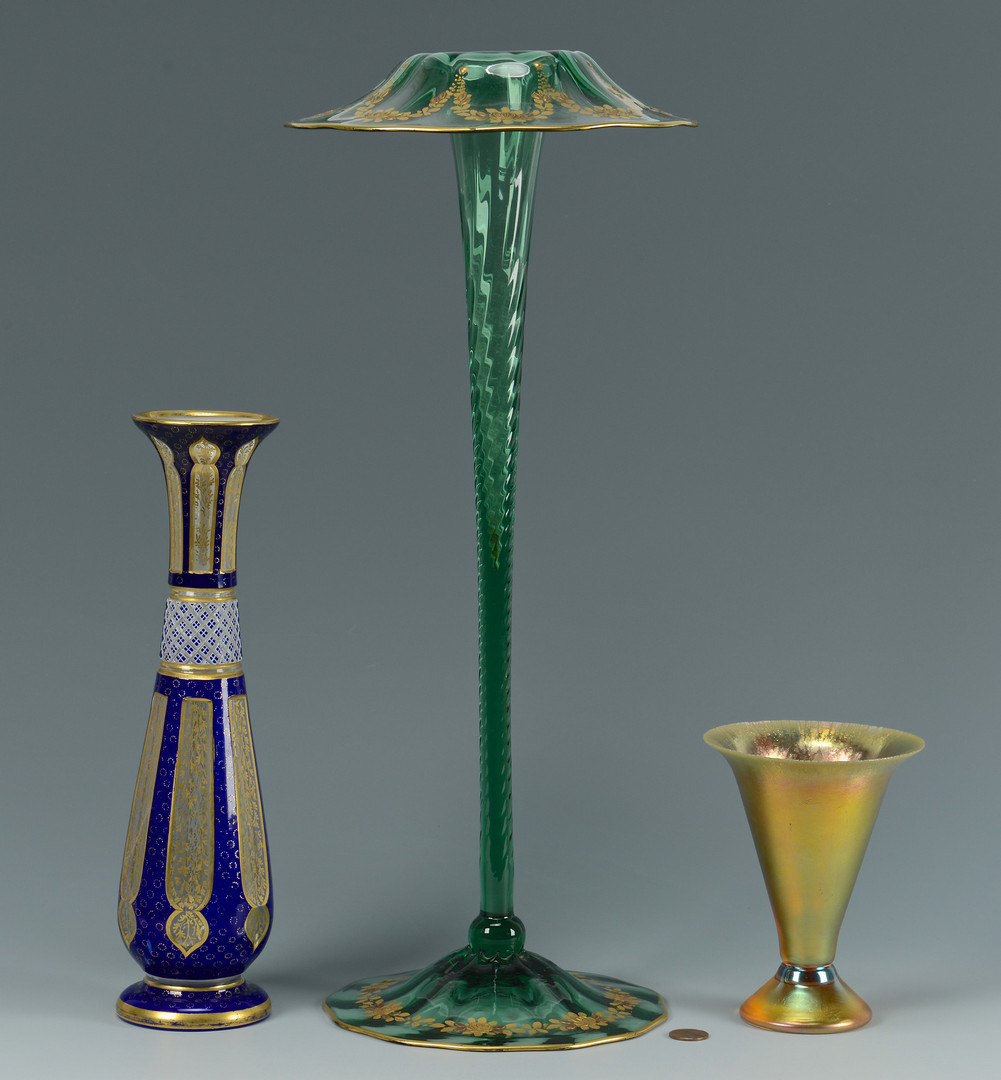 Lot 325: 3 Art Glass Vases inc Bohemian, Iridescent