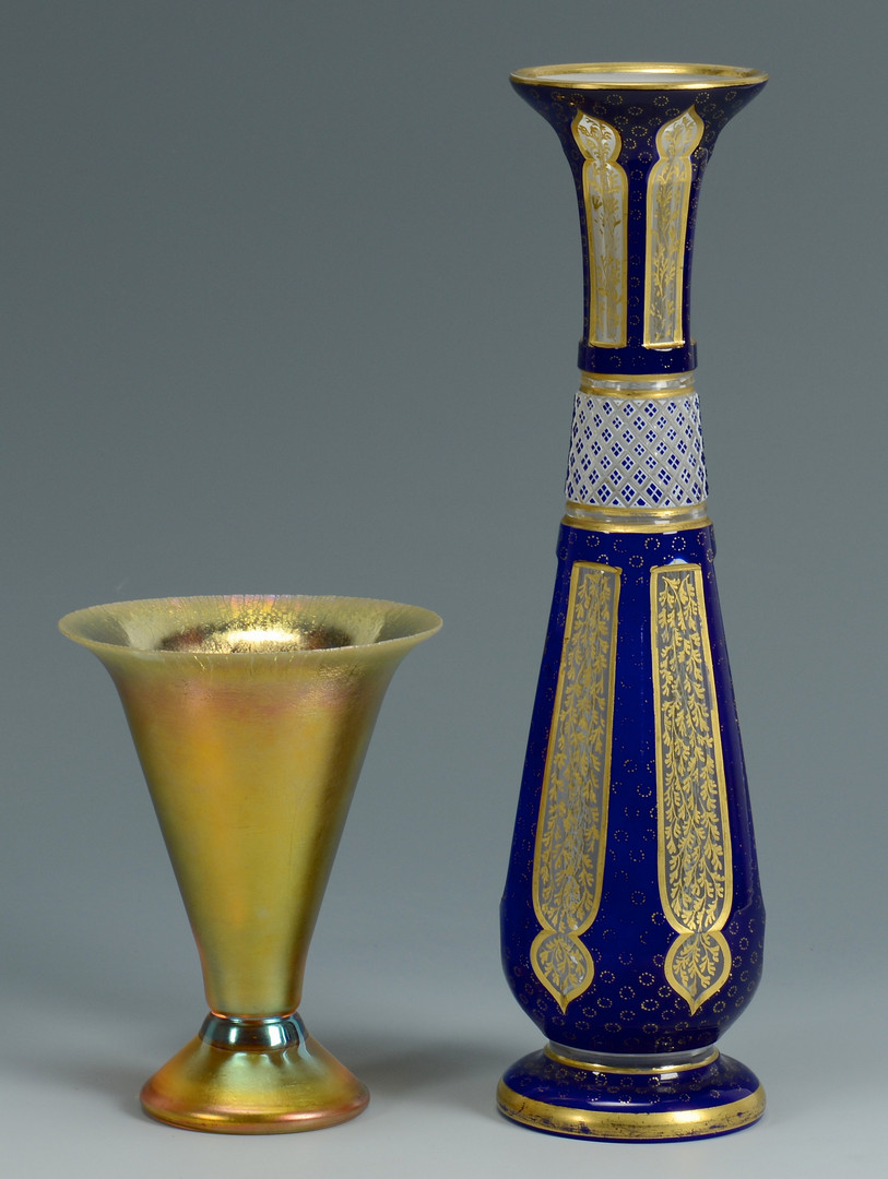 Lot 325: 3 Art Glass Vases inc Bohemian, Iridescent