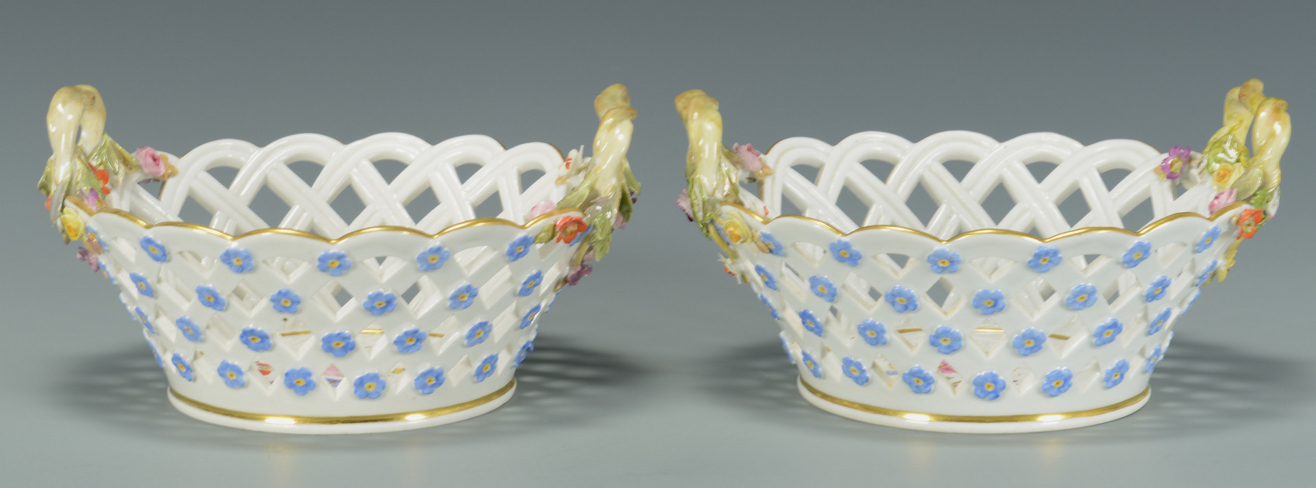 Lot 330: Pair Meissen Floral Baskets