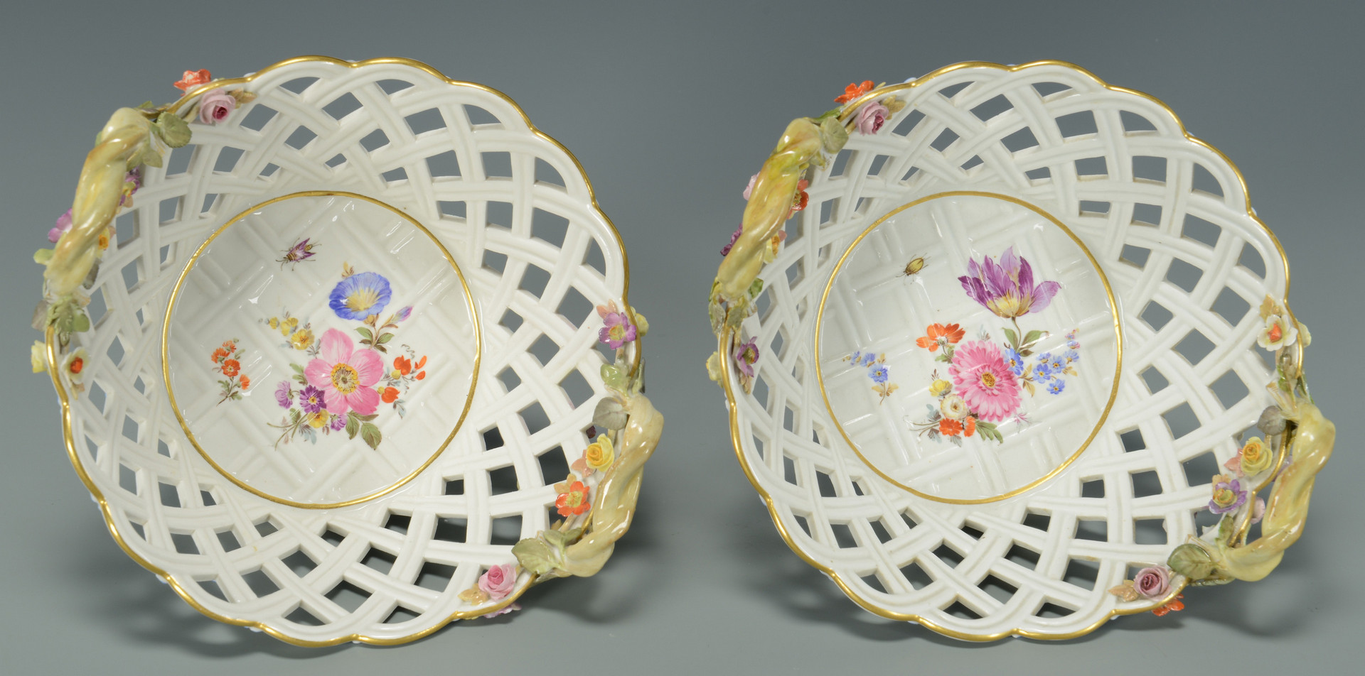 Lot 330: Pair Meissen Floral Baskets